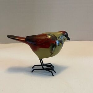Clay Robin Bird Wire Legs Figurine  Hand Painted 4.75"H x 7"L x 3"W